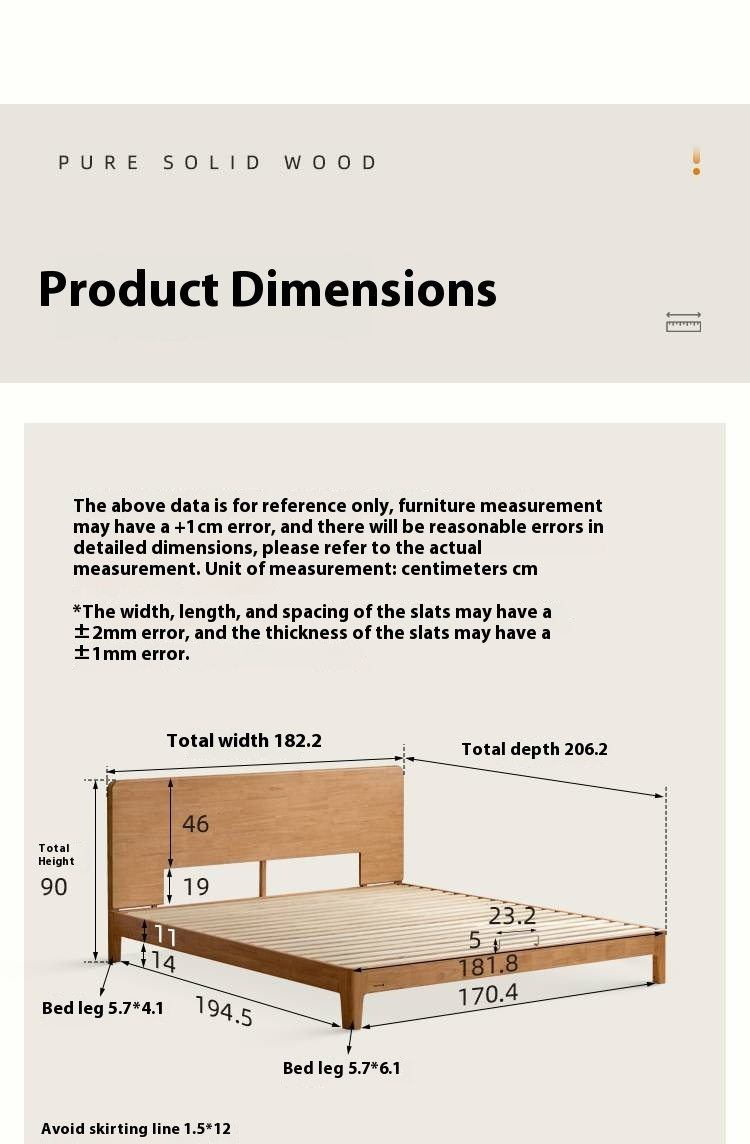 Rubberwood Solid Wood Bed