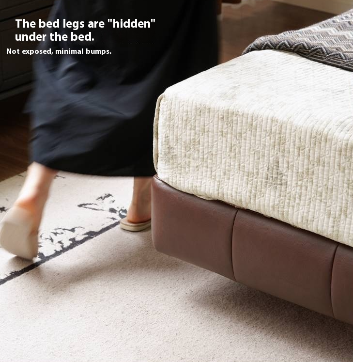 Leather American Retro Bed With Light