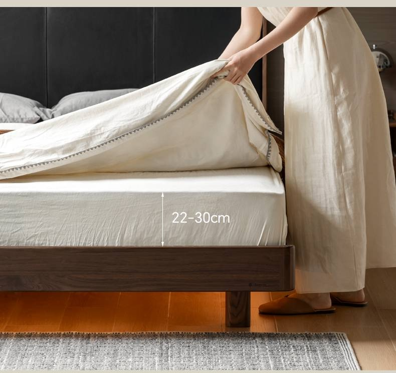 Black Walnut Solid Wood  Luxury Leather With Light Bed