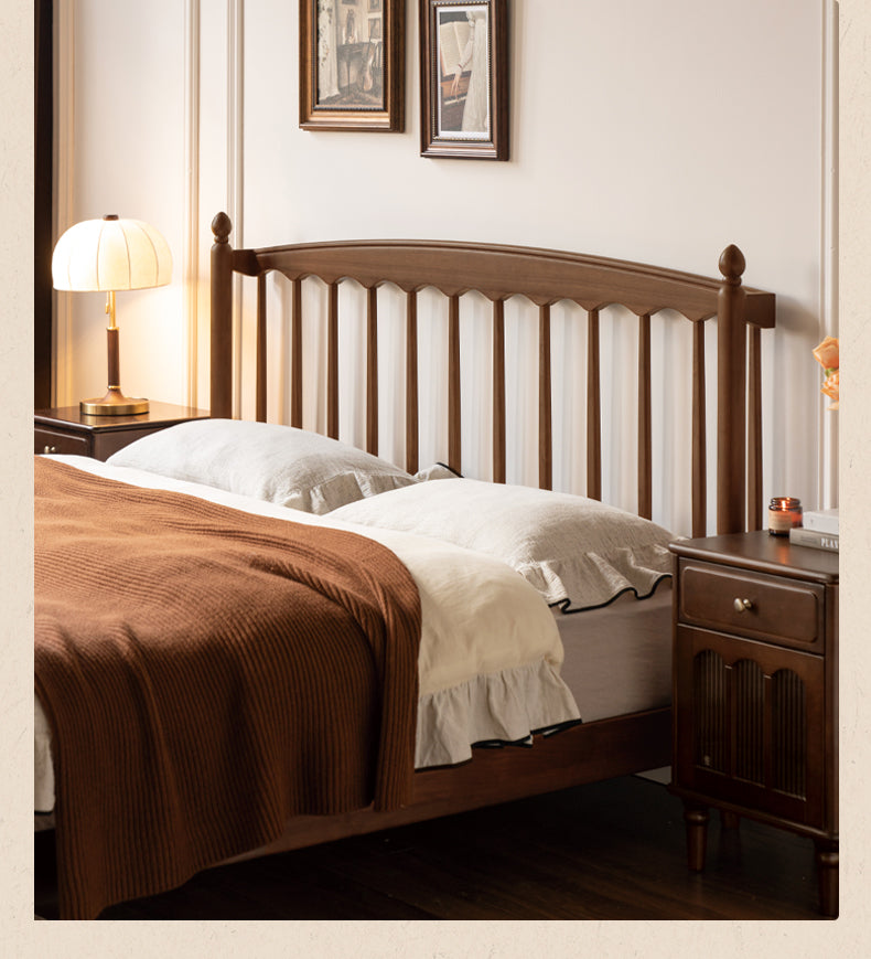 Black Walnut Solid Wood Genuine Leather Soft Bed