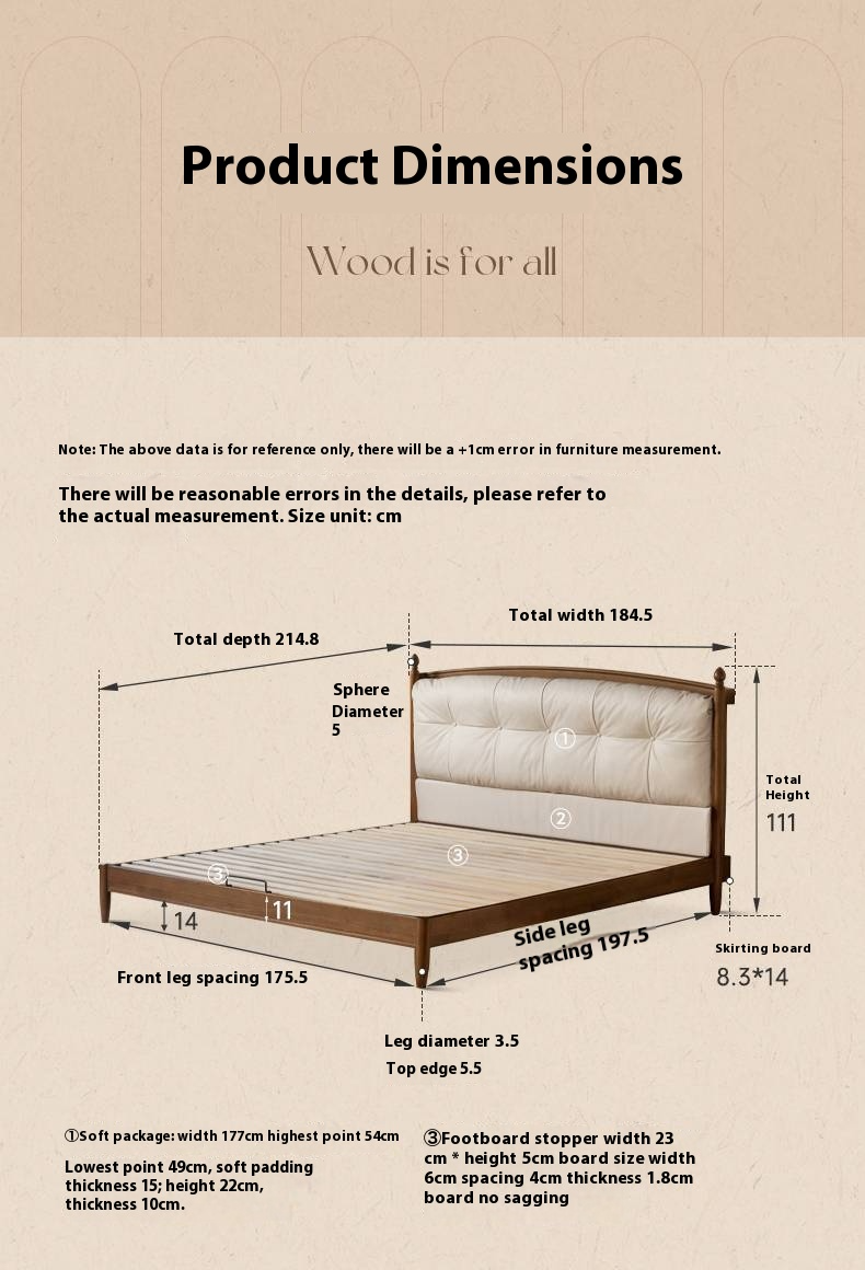 Black Walnut Solid Wood Genuine Leather Soft Bed
