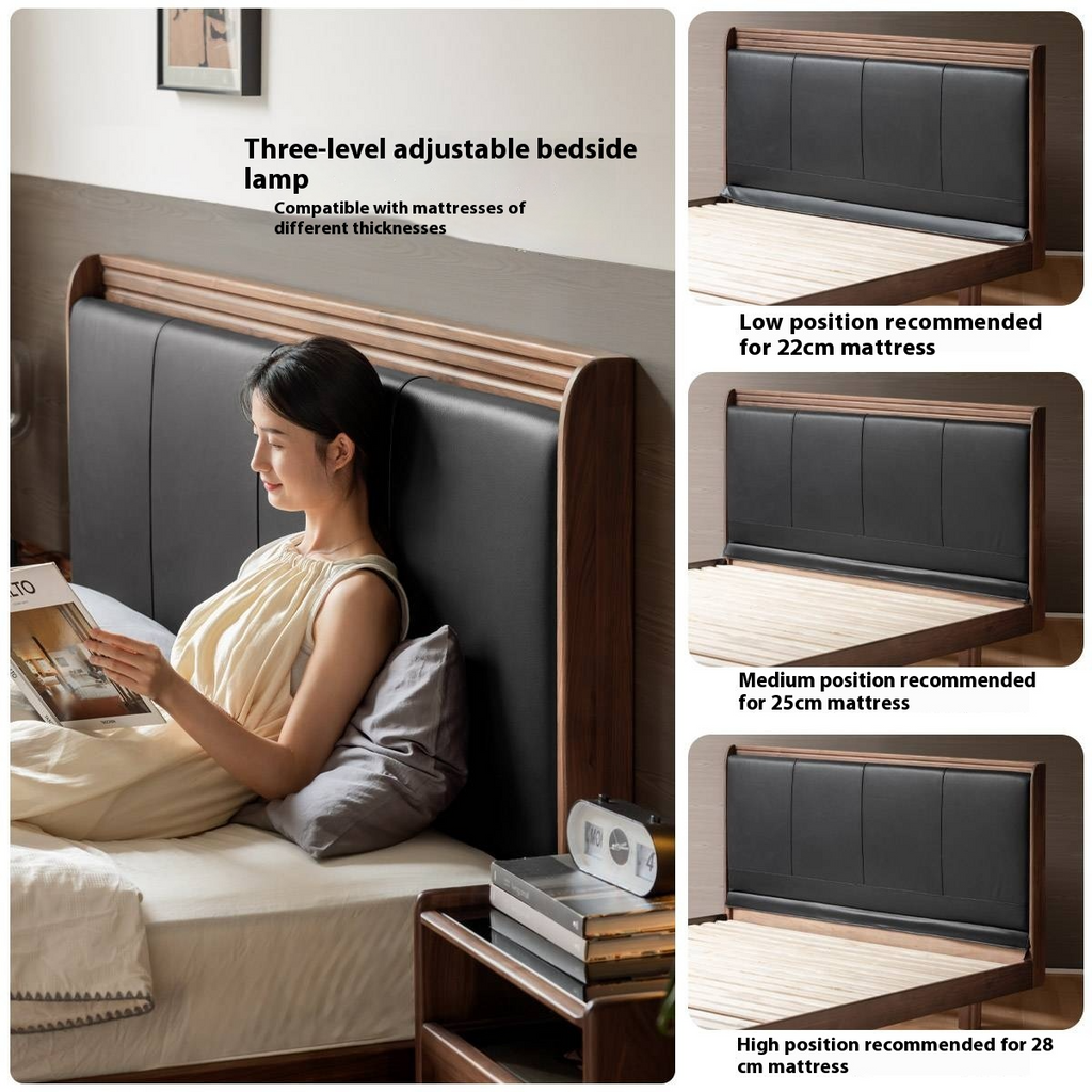 Black Walnut Solid Wood  Luxury Leather With Light Bed