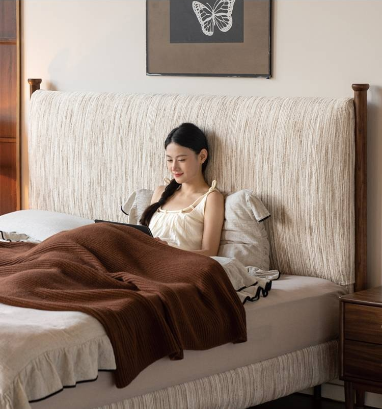 Fabric Chenille Soft Backrest Bed French Retro Style