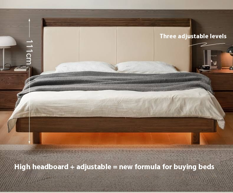 Black Walnut Solid Wood  Luxury Leather With Light Bed