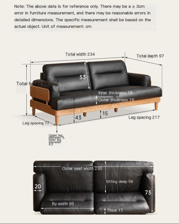 Cherry Solid Wood Modern Leather Sofa