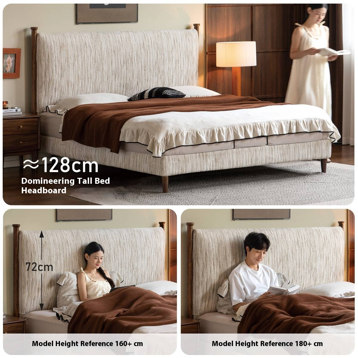 Fabric Chenille Soft Backrest Bed French Retro Style