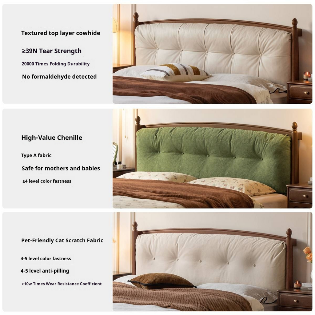 Black Walnut Solid Wood Genuine Leather Soft Bed