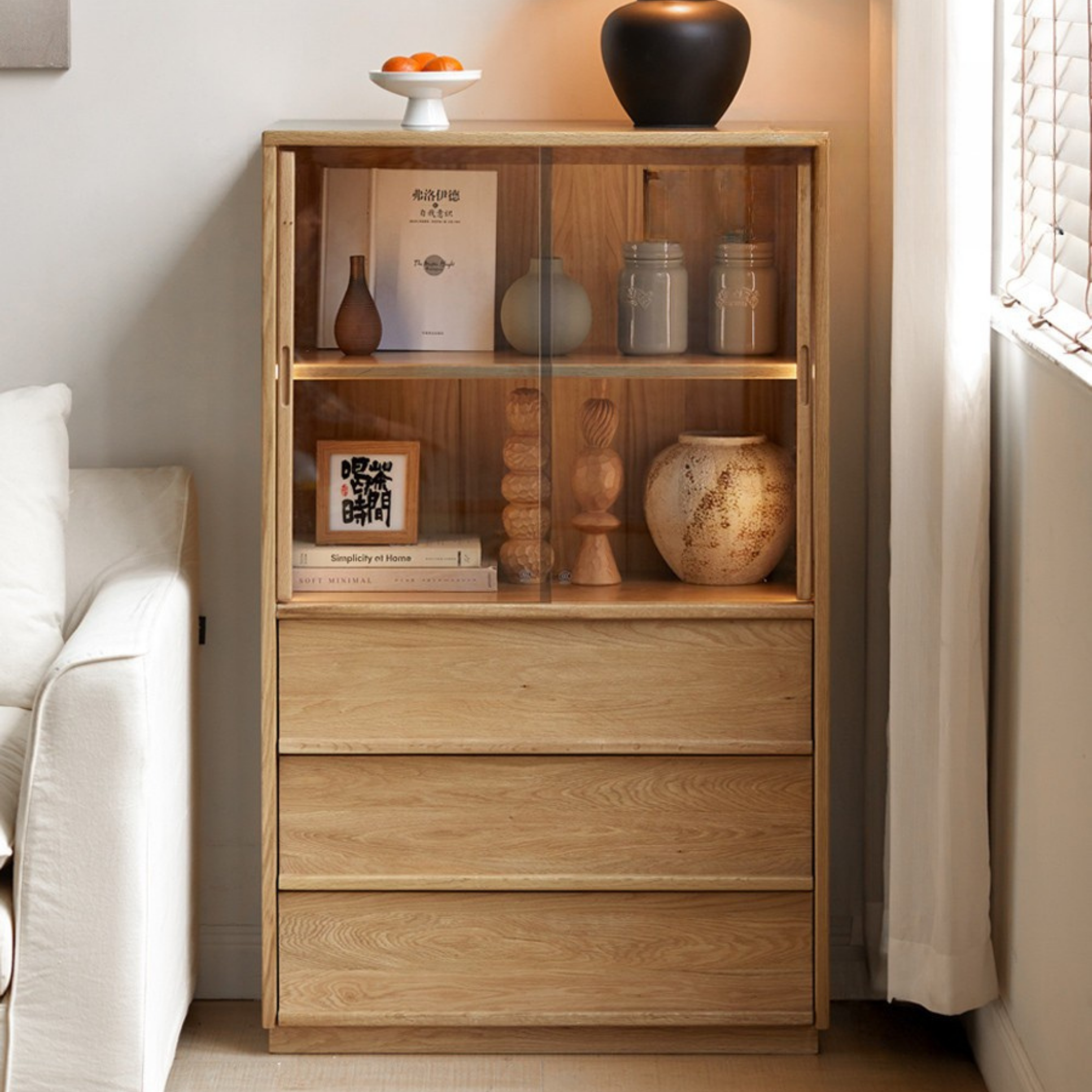 Oak Solid Wood Modern Side Cabinet