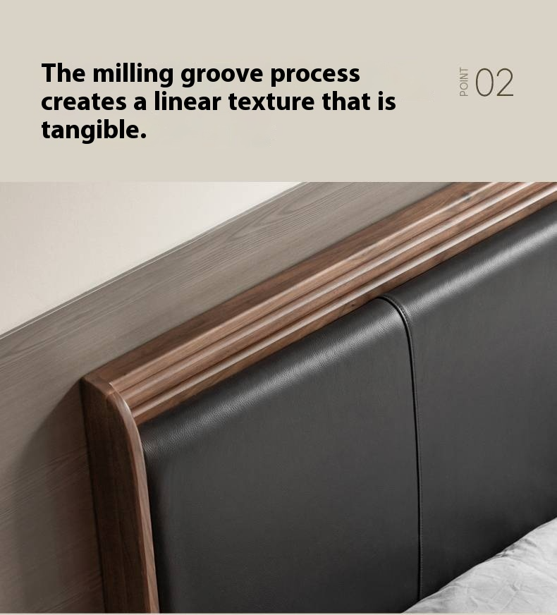 Black Walnut Solid Wood  Luxury Leather With Light Bed