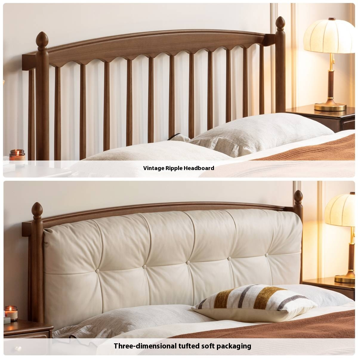 Black Walnut Solid Wood Genuine Leather Soft Bed