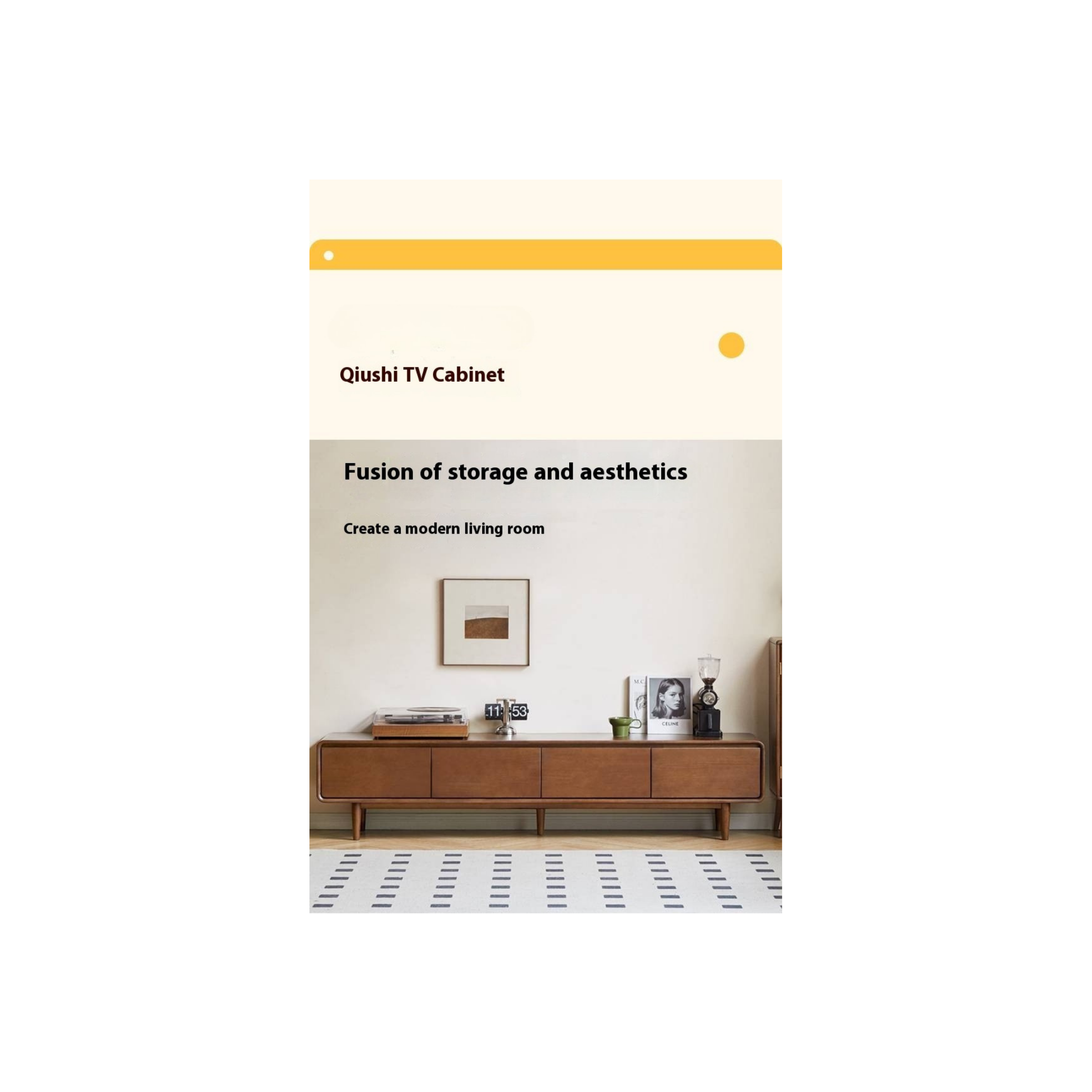 Solid Rubberwood, Oak Solid Wood Scandinavian TV Stand