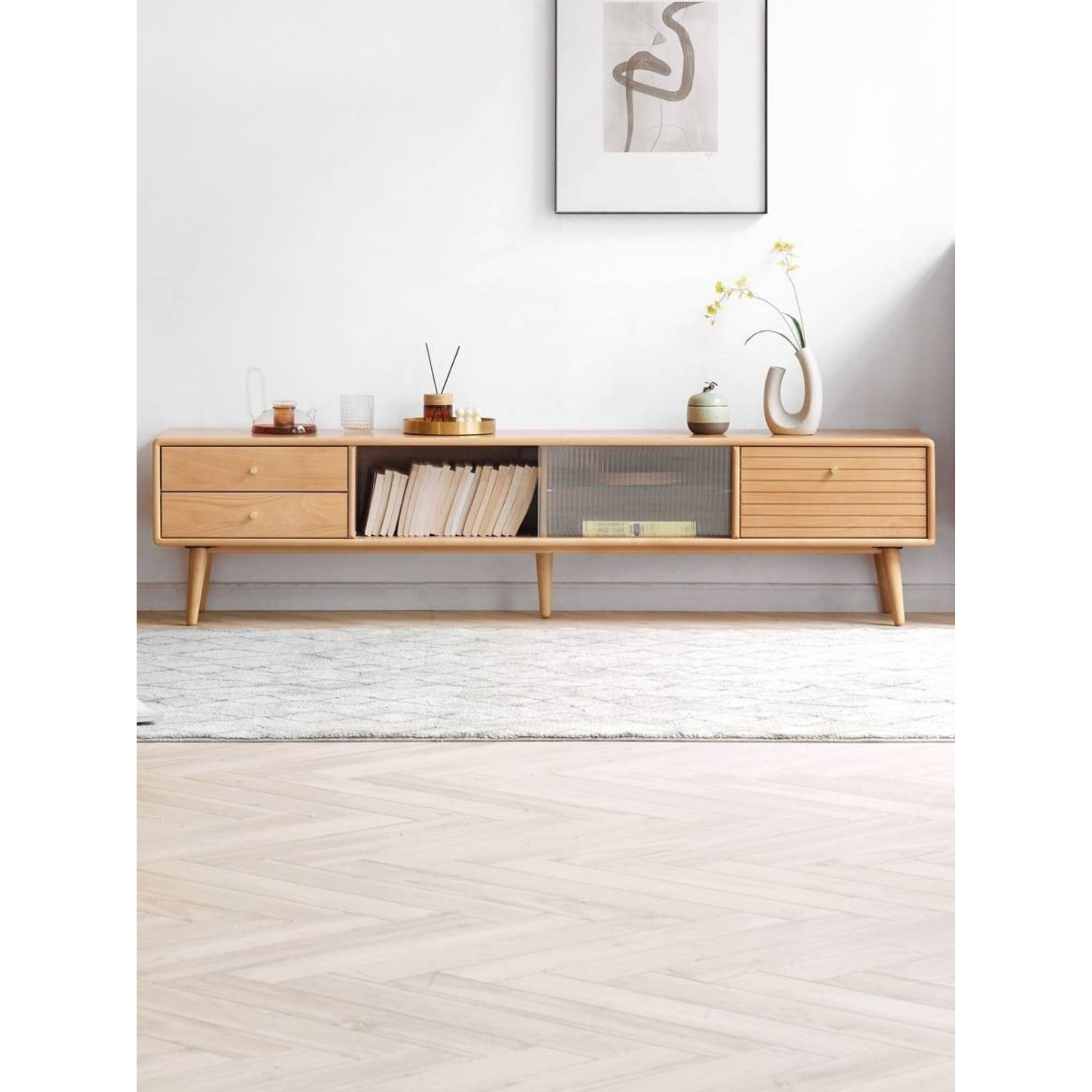 European Beech Solid Wood Floor TV Stand