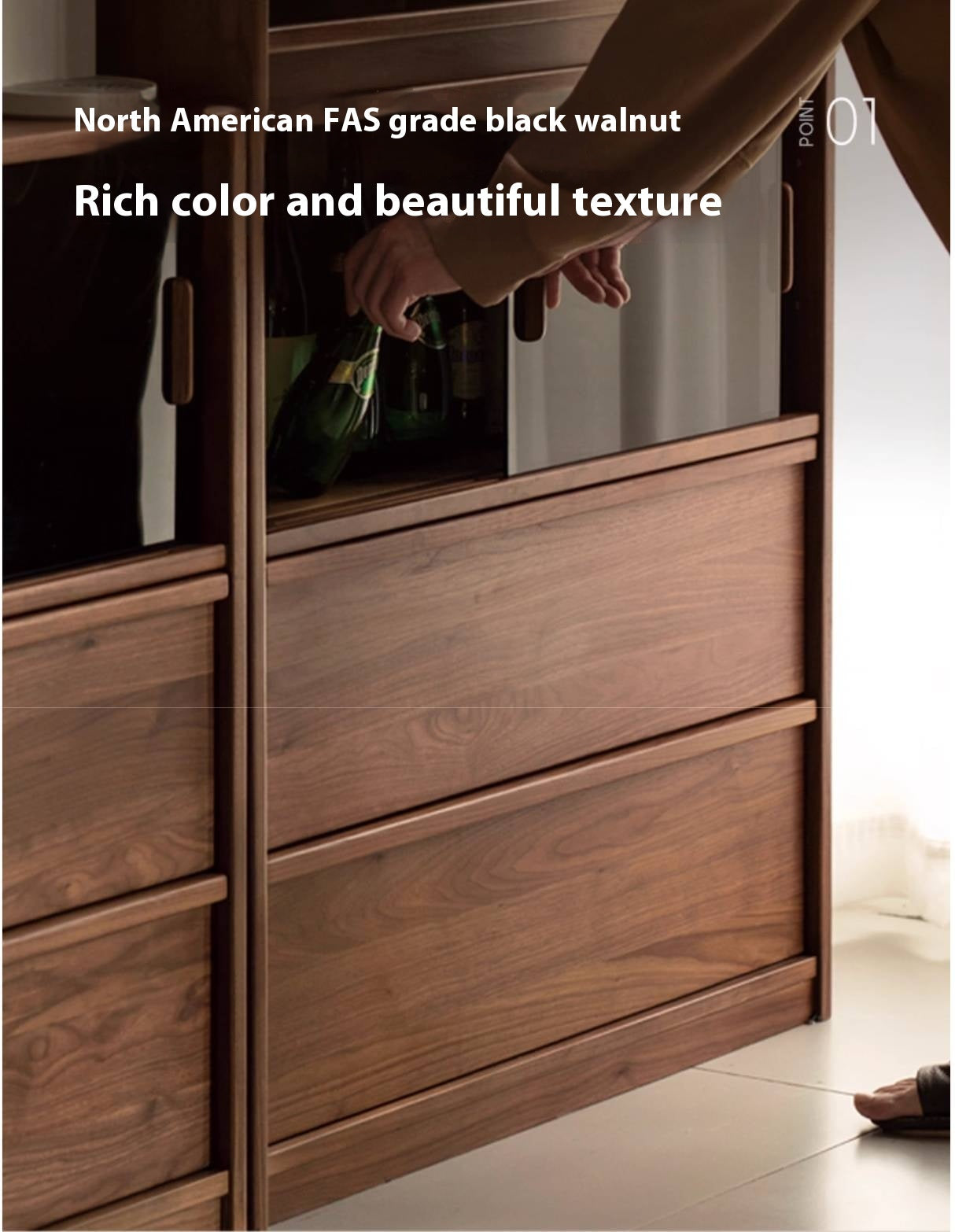 Black Walnut Solid Wood Light Luxury Style Bookcase Combination