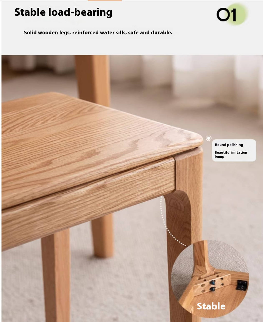 Oak, Ash, Black walnut Solid Wood Modern Style Stool