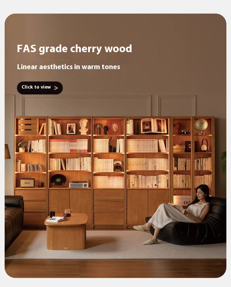 Black Walnut Solid Wood Light Luxury Bookcase and Storage