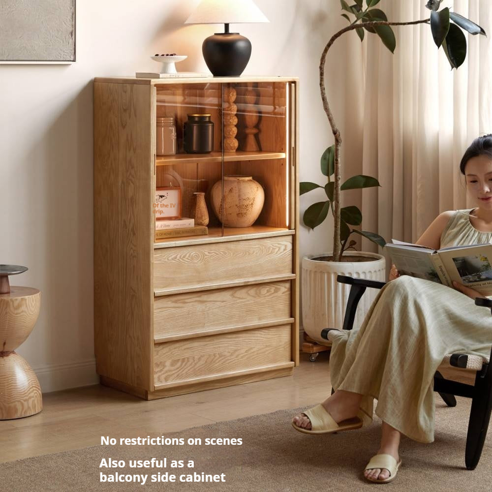 Ash Solid Wood Edge Cabinet Wabi Sabi Style