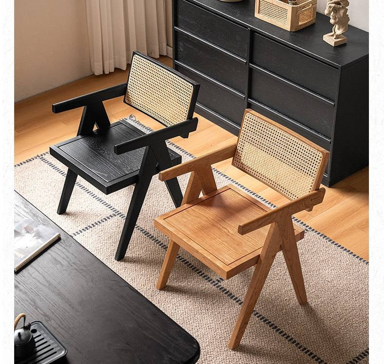 Oak Solid Wood Light Luxury Rattan Chair