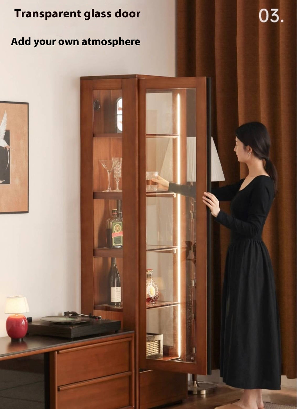 Poplar Solid Wood Antique Style Glass Bookshelf