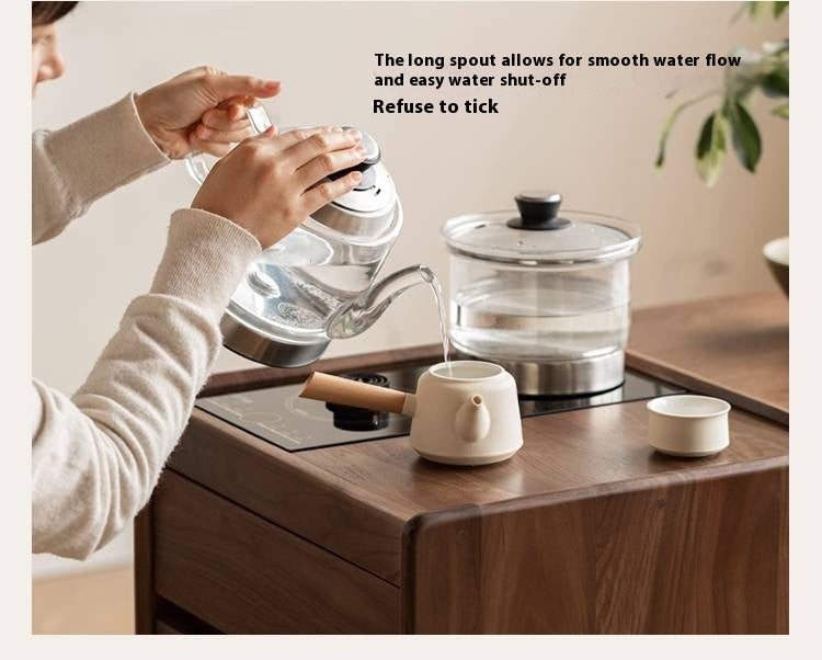 Black Walnut, Oak Solid Mobile Wood Tea Cabinet