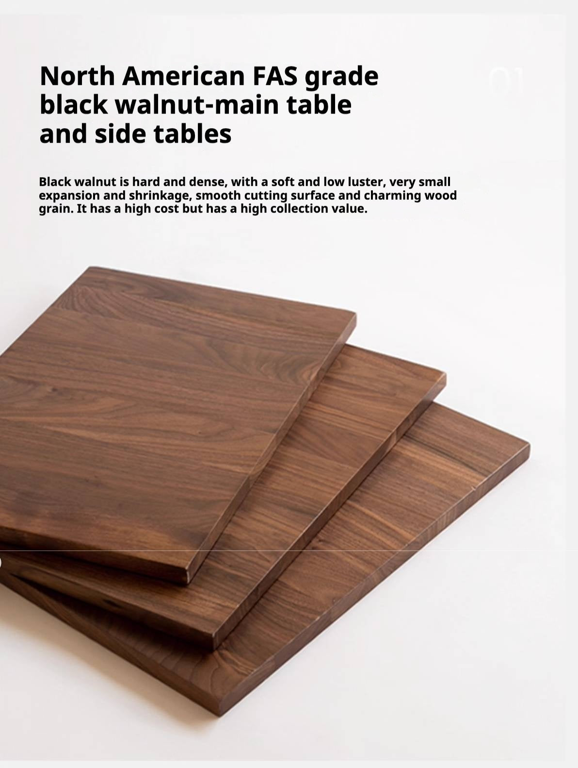 Black Walnut, Poplar Solid Wood Italian Light Luxury Coffee Table Combination