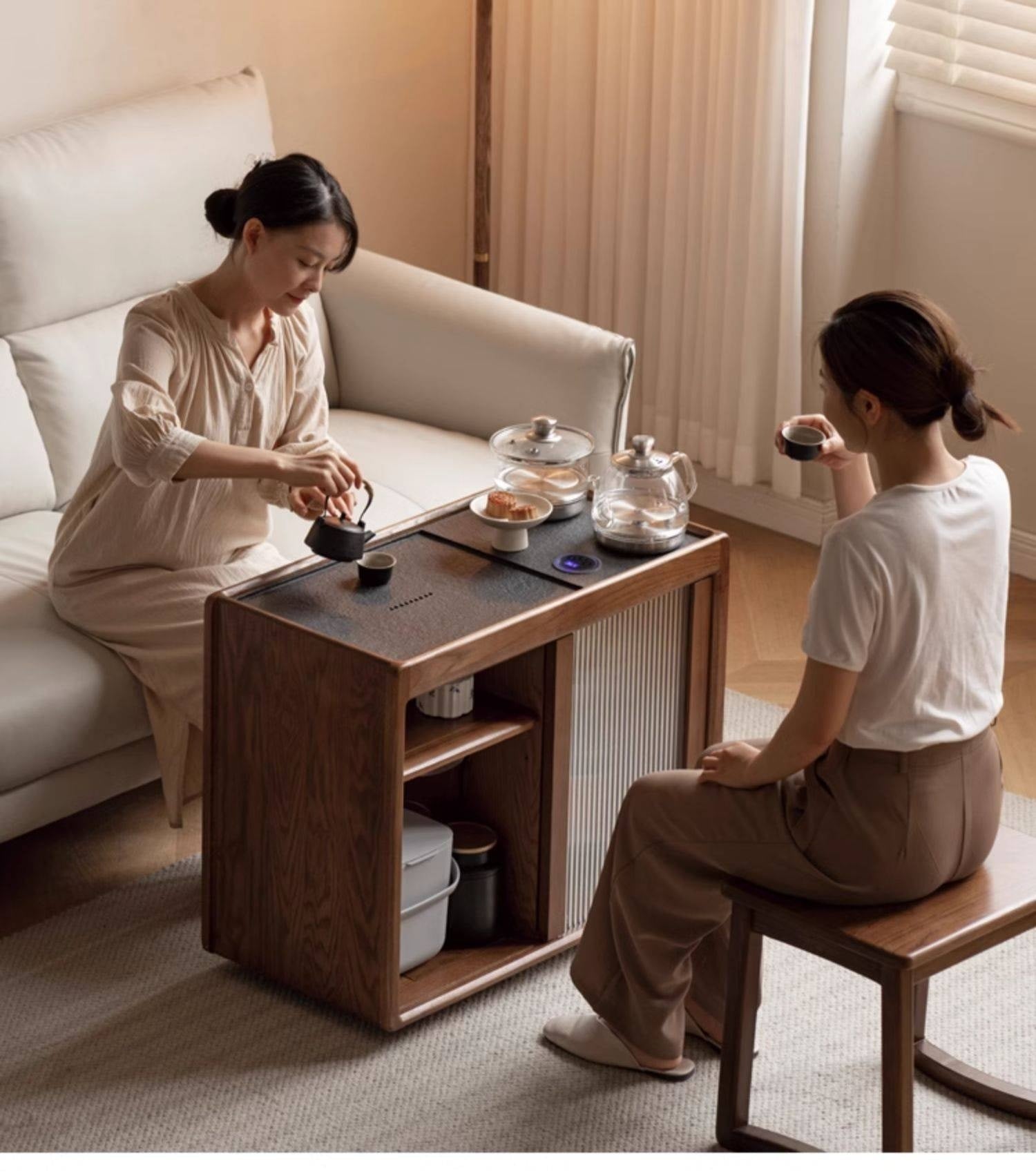 Ash, Oak, Black Walnut Solid Wood Mobile Side Tea Cabinet