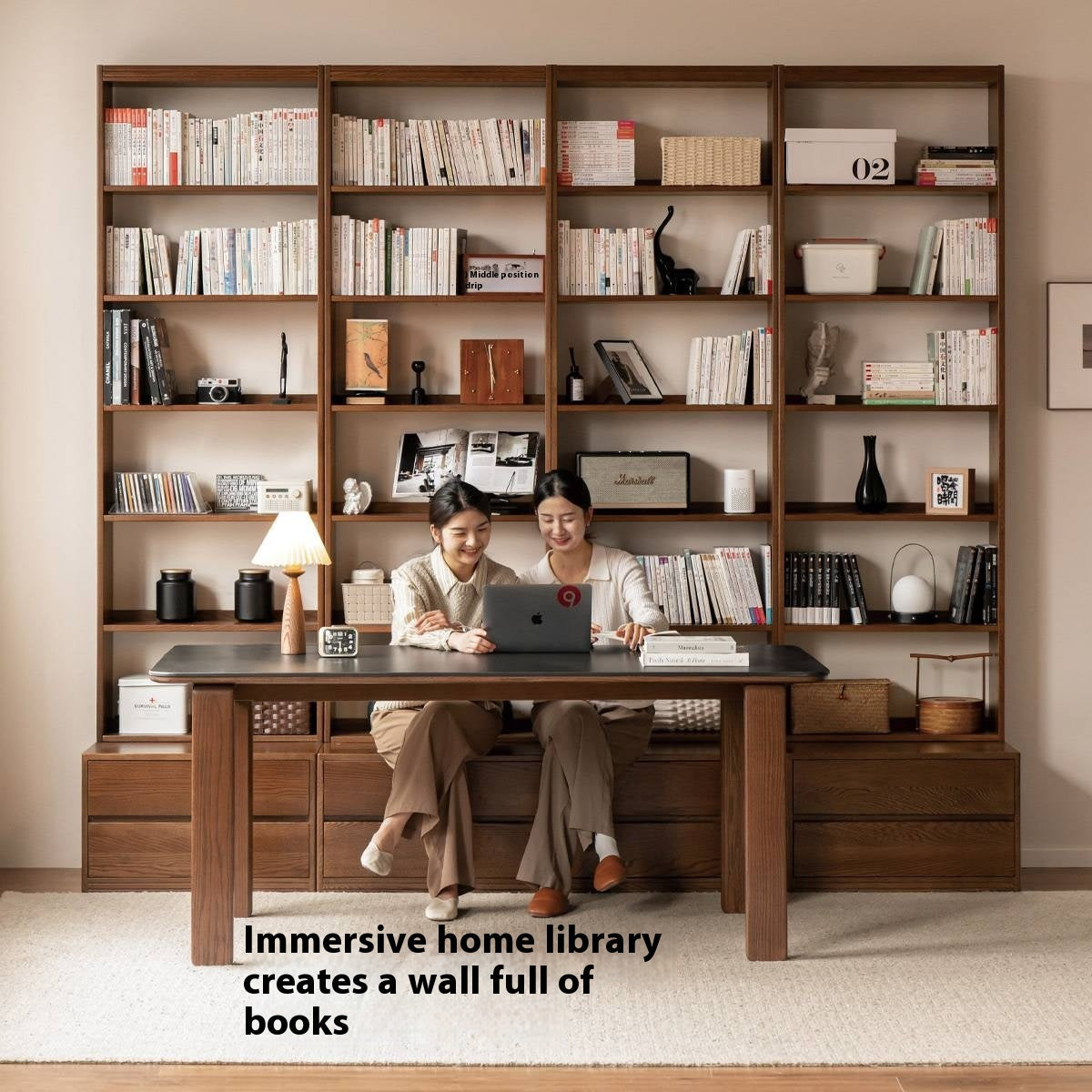 Oak Solid Wood Modern Minimalist Style Bookcase And Storage