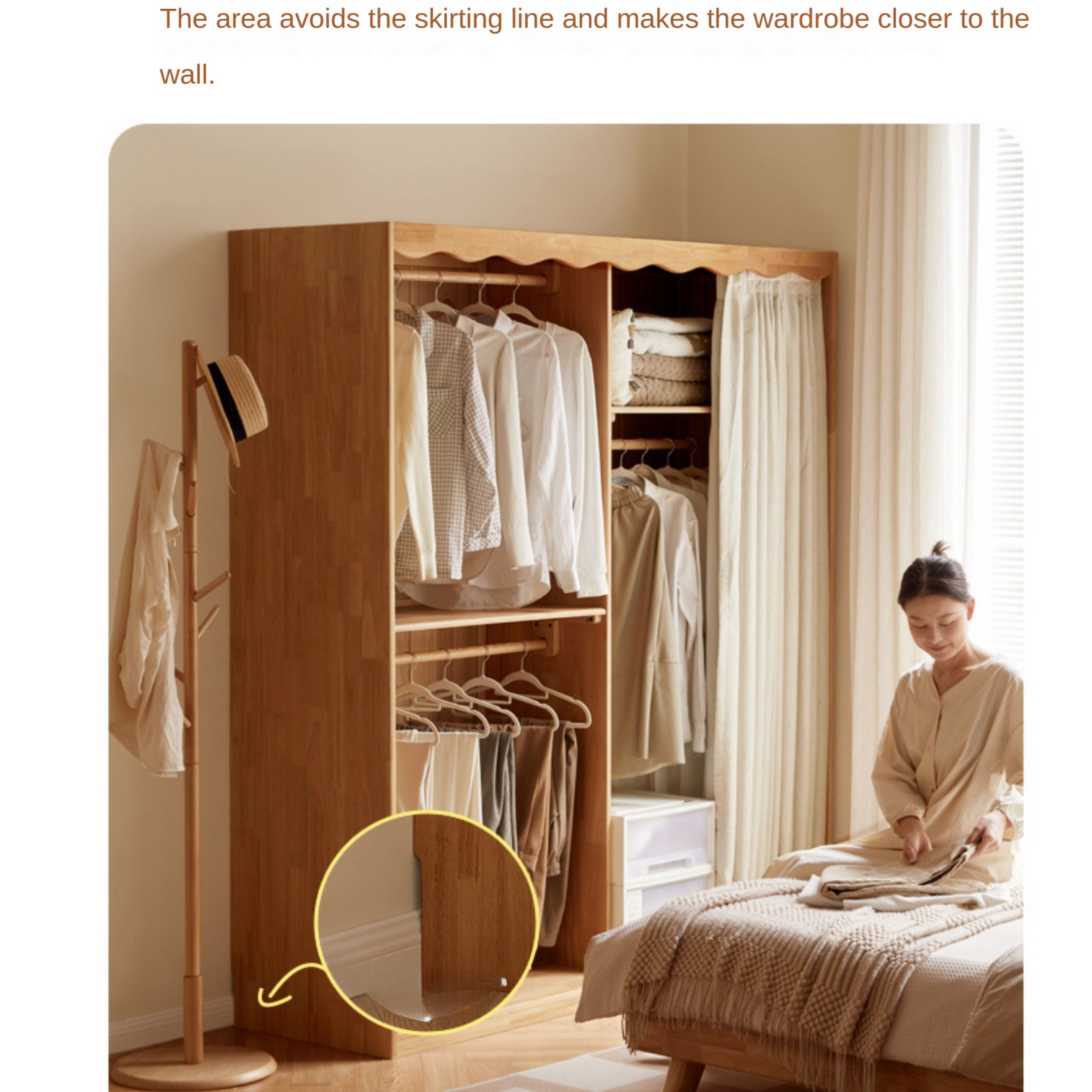 Solid Rubberwood Dustproof Layered Wardrobe