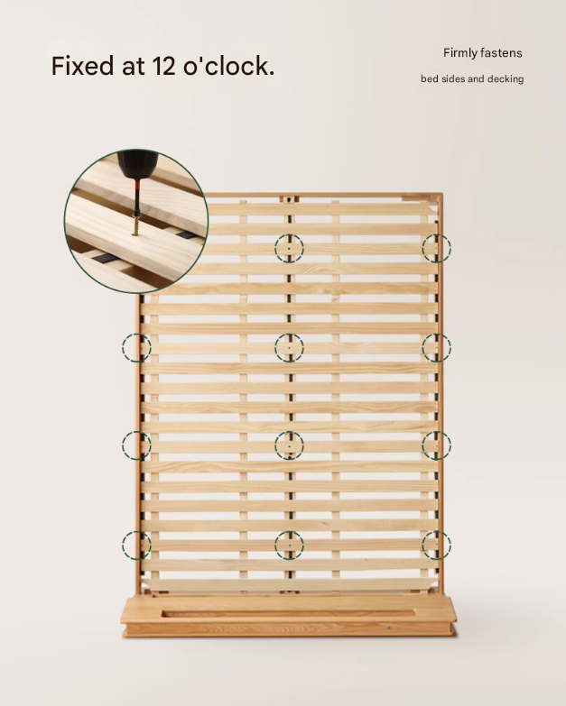 Oak solid wood bed with light and bookshelf