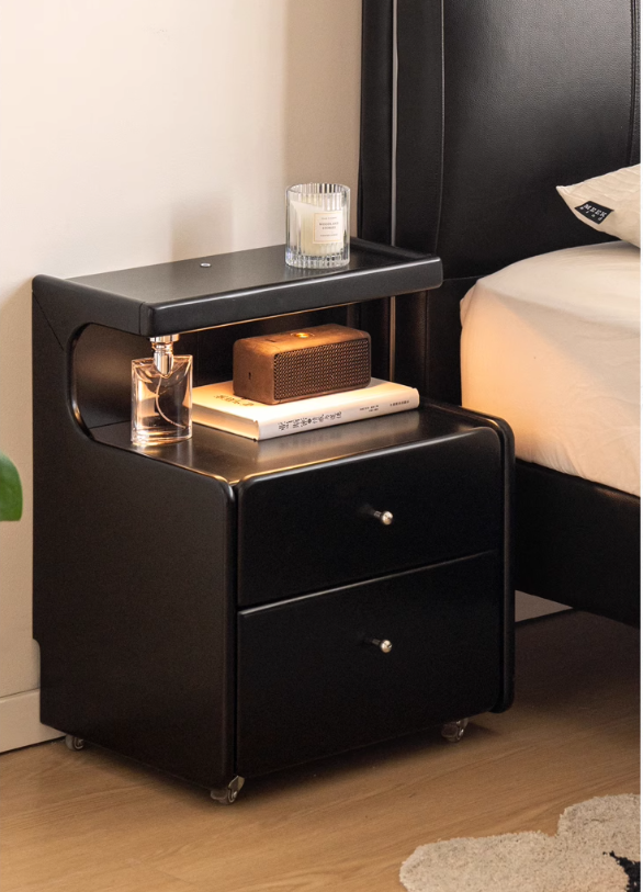 Rubber Solid Wood Multi Functional Nightstand.