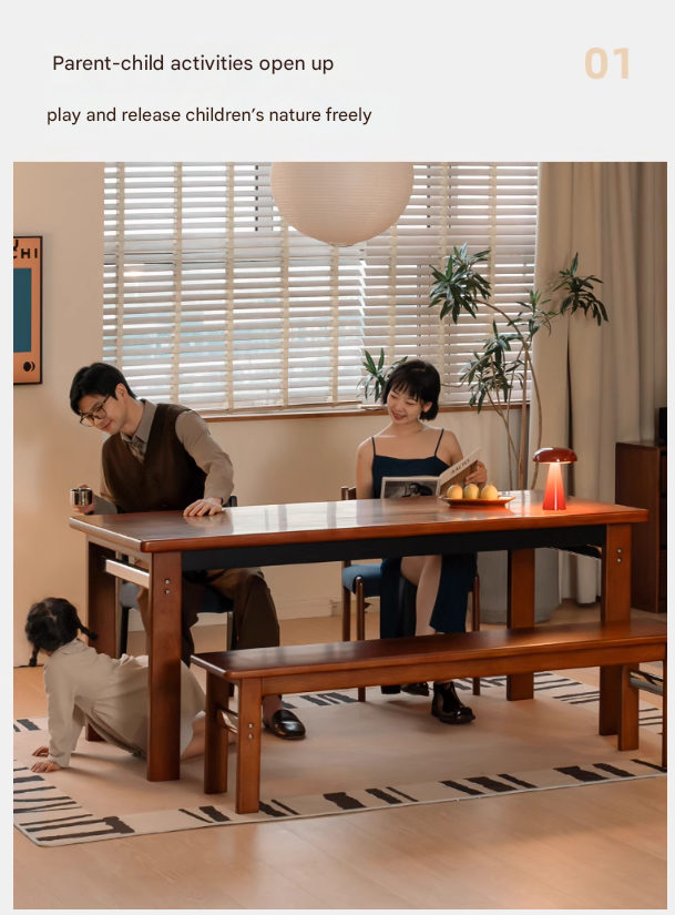 Poplar Solid Wood Bauhaus Retro Antique Style Dining Table