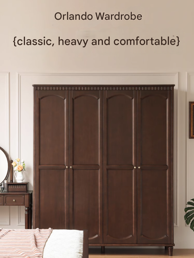 Poplar Solid Wood  American Retro Double Door Wardrobe.