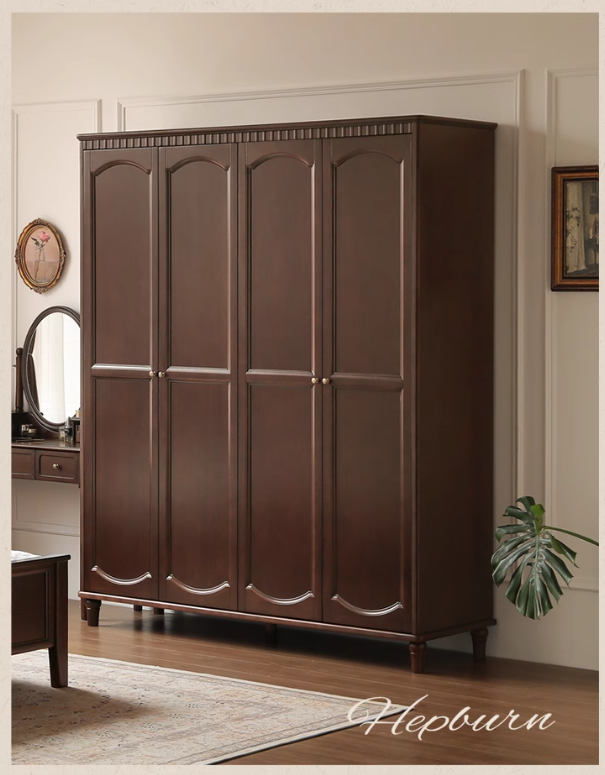 Poplar Solid Wood  American Retro Double Door Wardrobe.