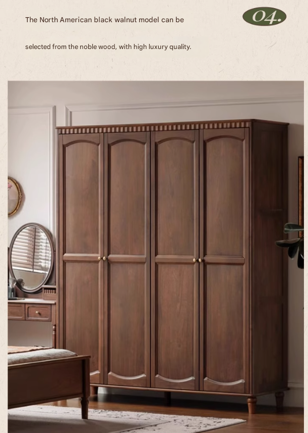 Poplar Solid Wood  American Retro Double Door Wardrobe.
