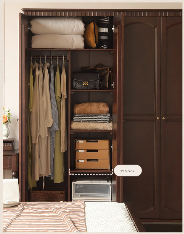 Poplar Solid Wood  American Retro Double Door Wardrobe.