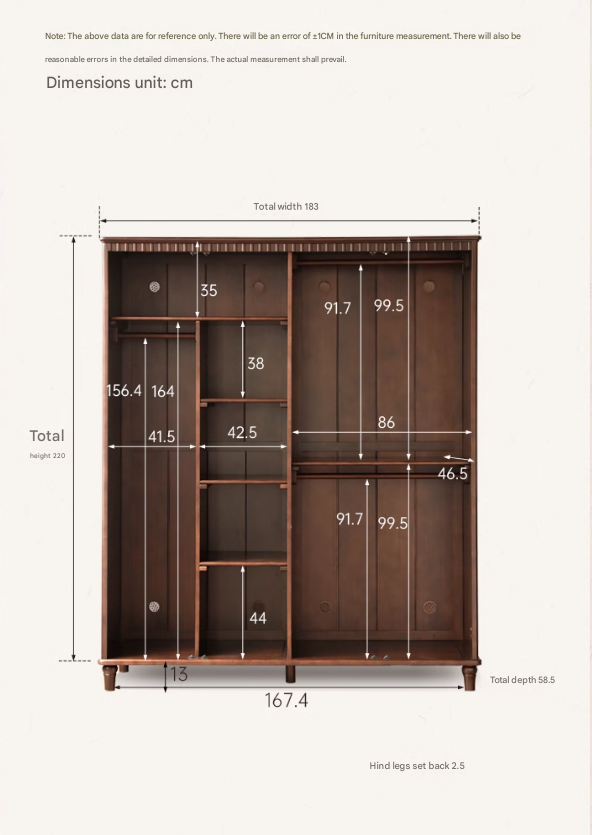 Poplar Solid Wood  American Retro Double Door Wardrobe.