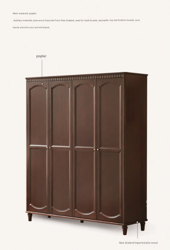 Poplar Solid Wood  American Retro Double Door Wardrobe.