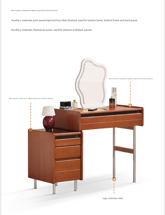Poplar Solid Wood Bauhaus Multi Functional Dressing Table.