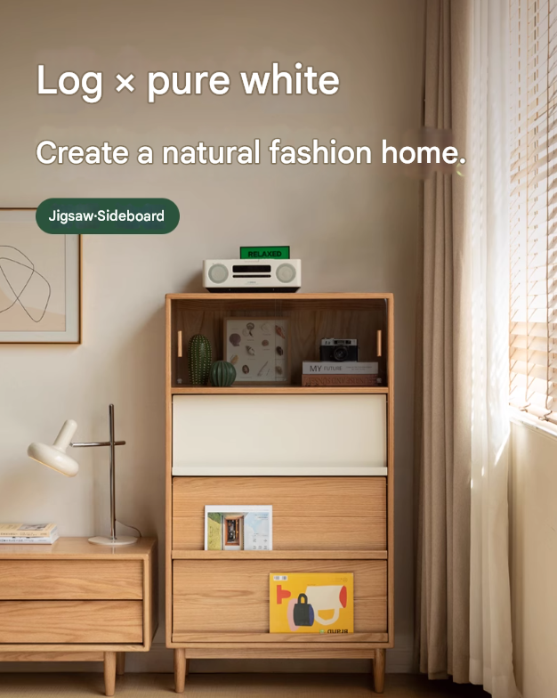 Oak Solid Wood Flip Door Modern Side Cabinet