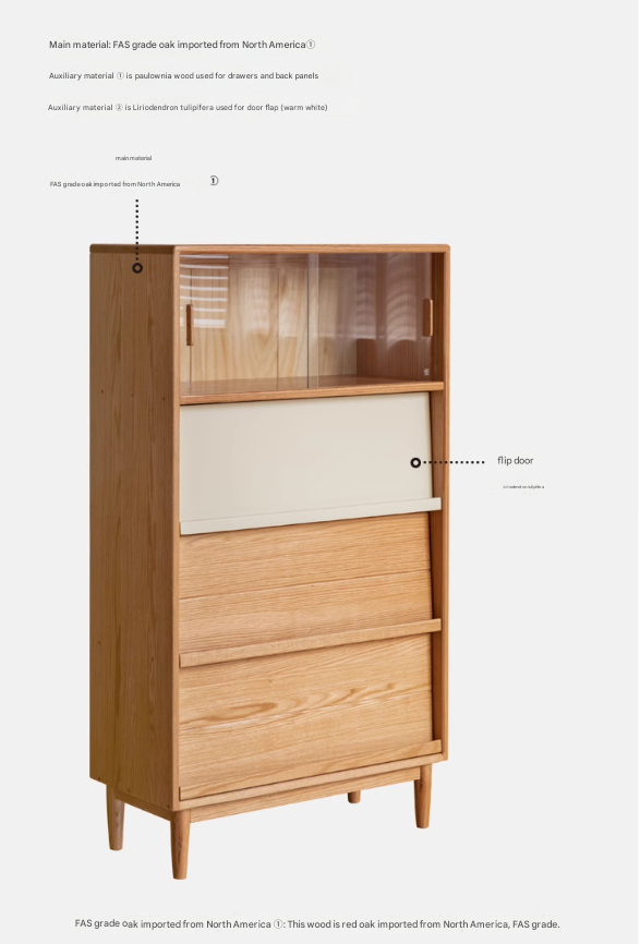 Oak Solid Wood Flip Door Modern Side Cabinet