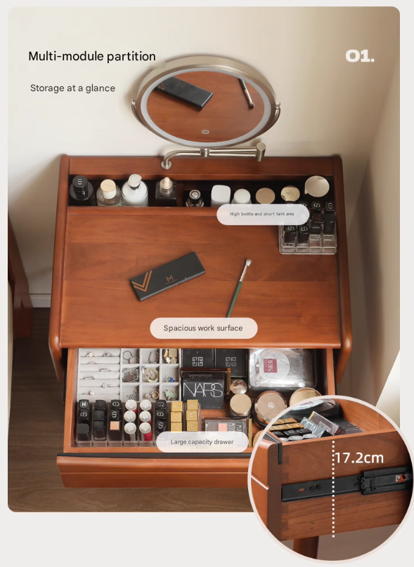Poplar Solid Wood Multi Functional Retro Dressing Table