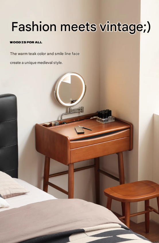 Poplar Solid Wood Multi Functional Retro Dressing Table
