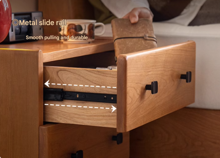 Cherry Solid Wood Retro Two Drawn Nightstand