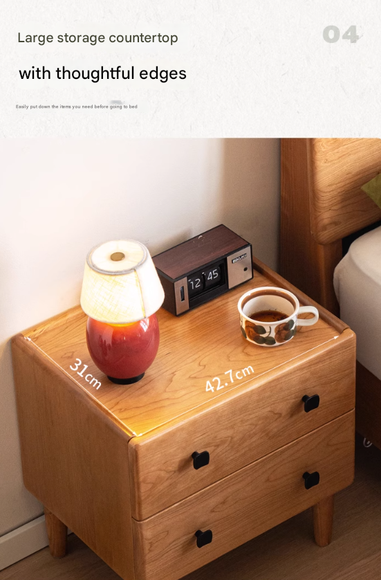 Cherry Solid Wood Retro Two Drawn Nightstand