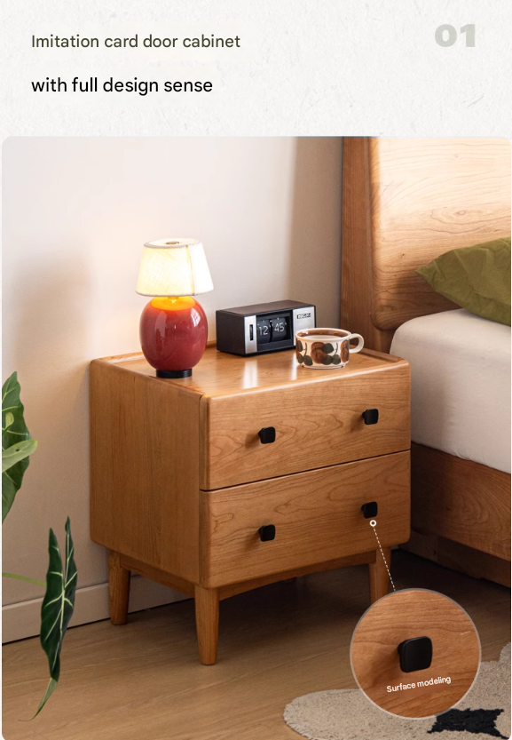 Cherry Solid Wood Retro Two Drawn Nightstand