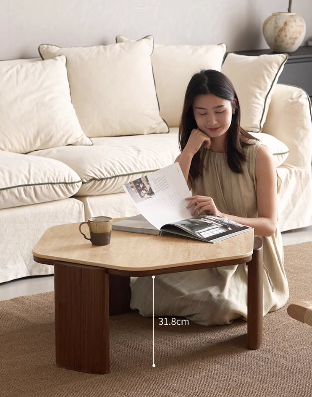 Sandalwood, Black Walnut Solid Wood Rock Plate Coffee Table