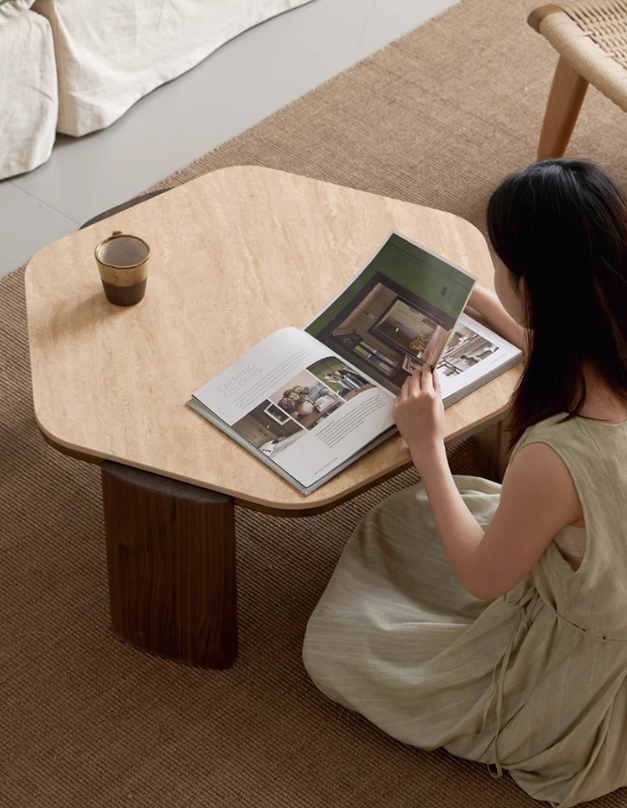 Sandalwood, Black Walnut Solid Wood Rock Plate Coffee Table