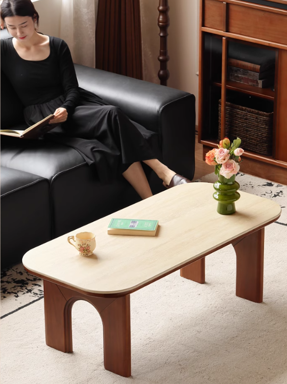 Tulip Solid Wood French Retro Rock Plate Coffee Table.