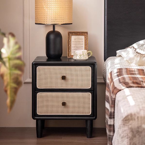 Oak Solid Wood Vintage Black Nightstand