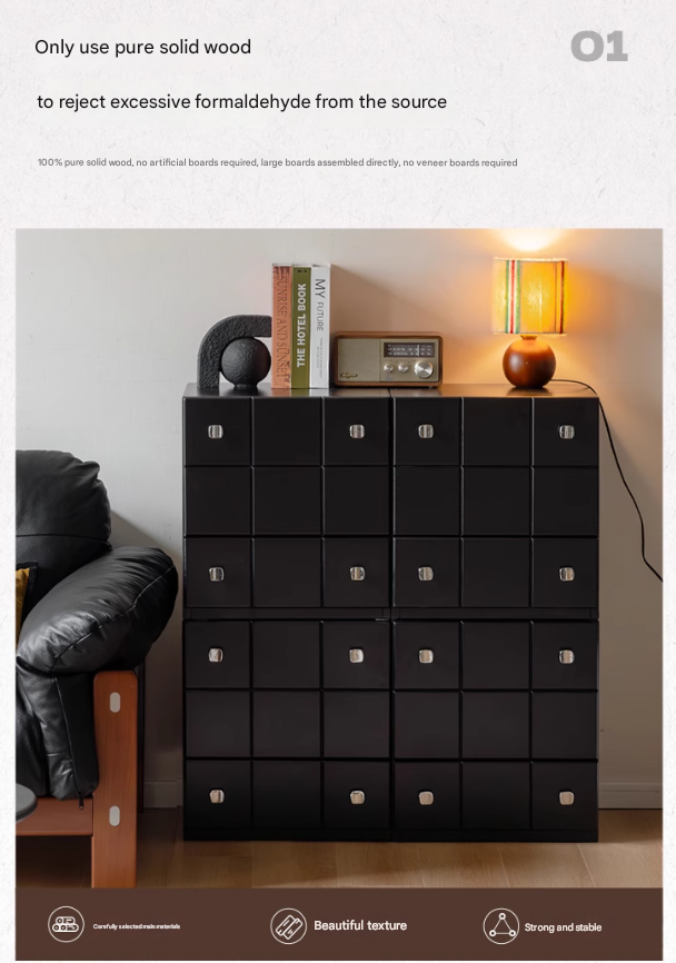 Solid Rubberwood Modern Modular Drawer Cabinet