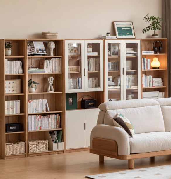 Oak Solid Wood Bookcase Storage Style Floor High